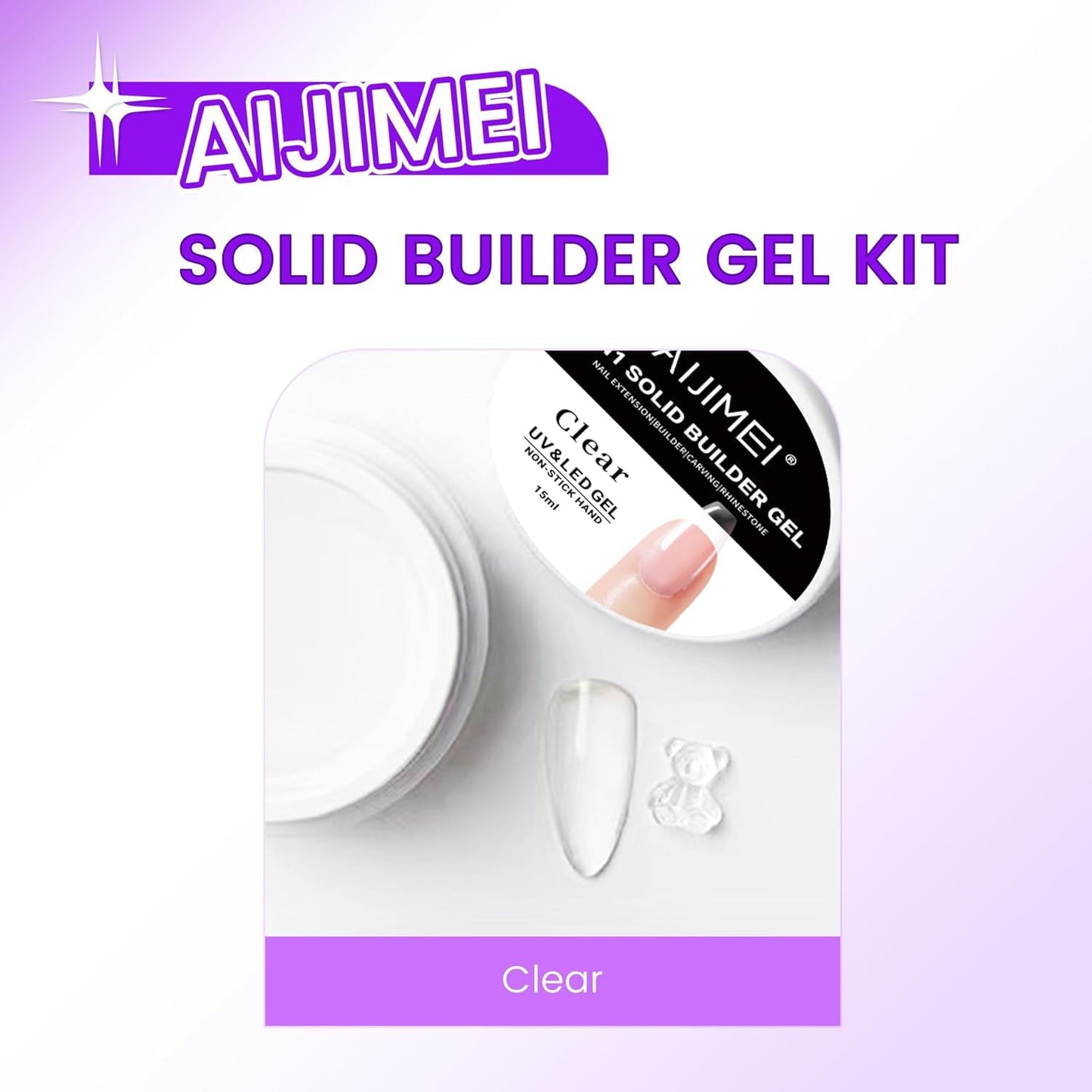 AIJIMEI Solid Builder Gel Kit – 15ml 4-in-1 Nail Extension Gel with Tools (UV/LED)