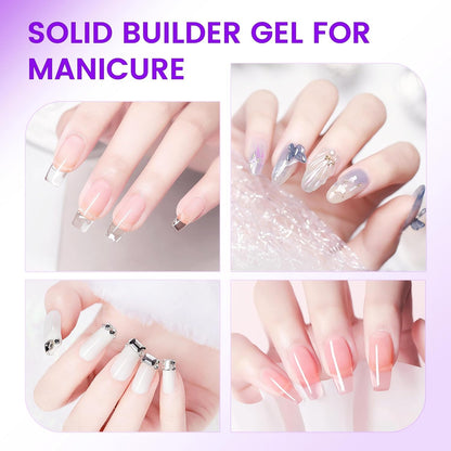 AIJIMEI Solid Builder Gel Kit – 15ml 4-in-1 Nail Extension Gel with Tools (UV/LED)