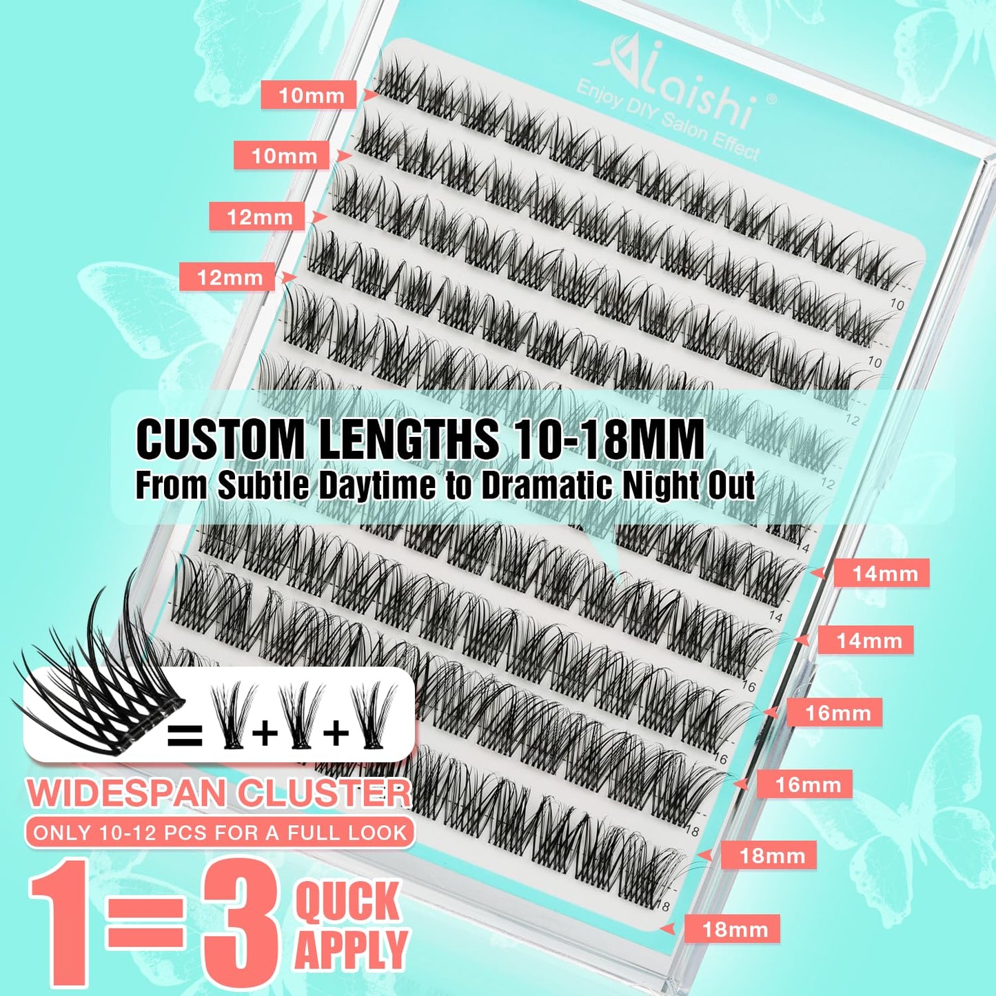 AILAISHI No Glue Needed Lashes – Self-Adhesive Lash Clusters Kit (10–18mm) with 120 Clusters & Pro Tweezers