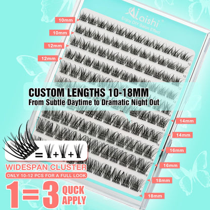 AILAISHI No Glue Needed Lashes – Self-Adhesive Lash Clusters Kit (10–18mm) with 120 Clusters & Pro Tweezers