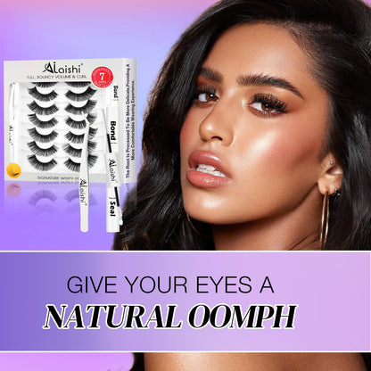 AILAISHI Fluffy False Eyelashes Kit – 7 Pairs with Bond, Seal & Tweezer | Natural Cat Eye Look
