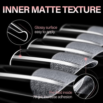 AILLSA Medium Square Nail Tips – Full Cover Half Matte, 450pcs Pre-filed Nails for Press-On Gel Manicures