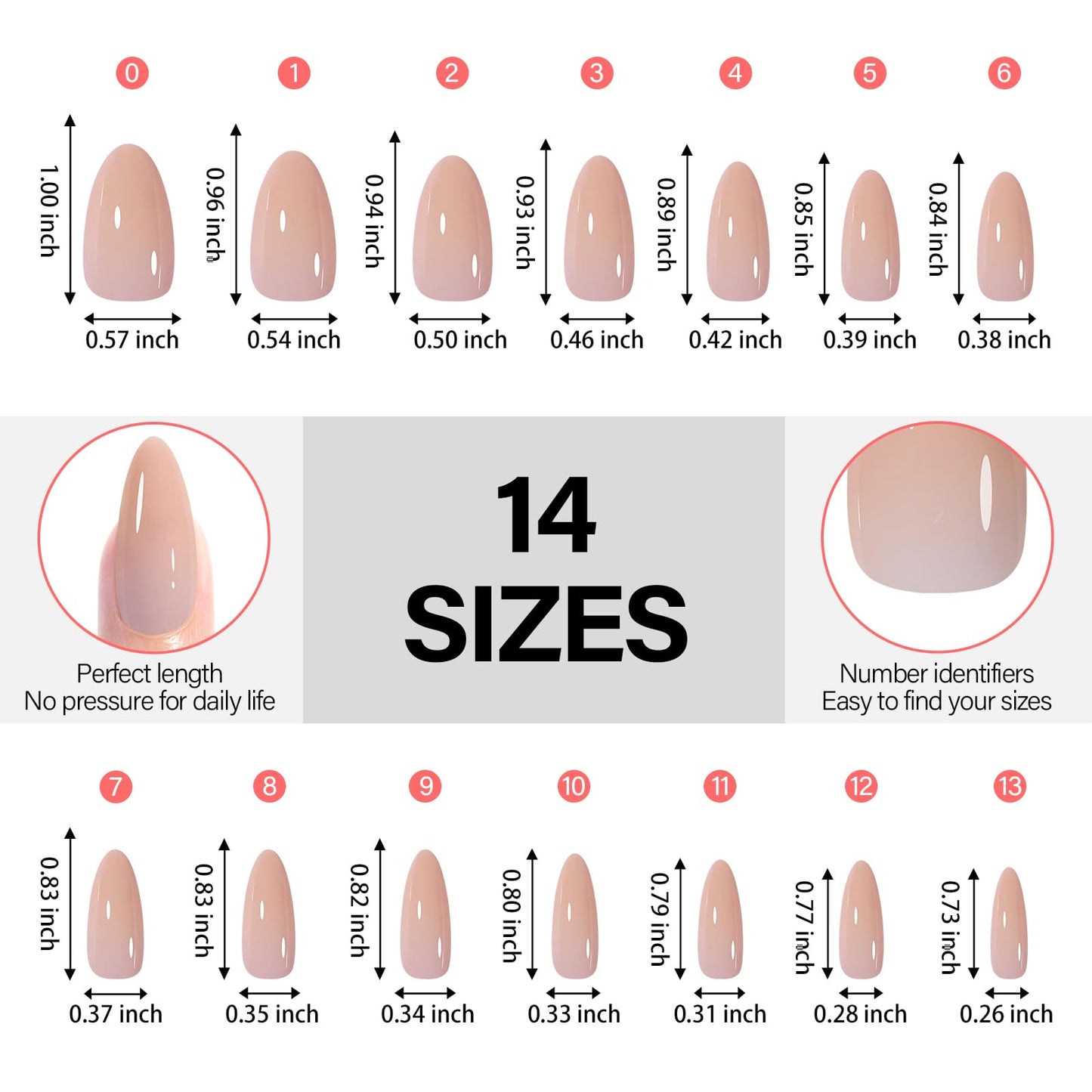 AILLSA Almond Press On Nails 140 PCS – 4-in-1 Gel Tips, Nude Natural Look