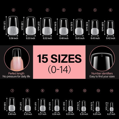 AILLSA Medium Square Nail Tips – Full Cover Half Matte, 450pcs Pre-filed Nails for Press-On Gel Manicures