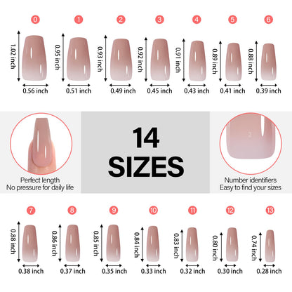 AILLSA RealFit Nude Tone Mixed Color Press On Nails – 4-in-1 Pre-Shaped Medium Coffin Full Cover, 140 PCS