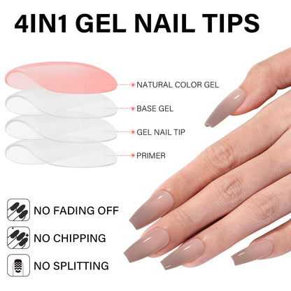 AILLSA RealFit Nude Tone Mixed Color Press On Nails – 4-in-1 Pre-Shaped Medium Coffin Full Cover, 140 PCS