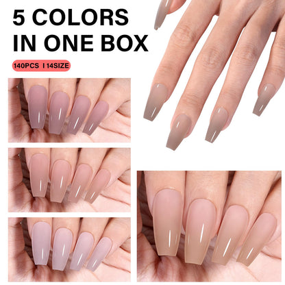 AILLSA RealFit Nude Tone Mixed Color Press On Nails – 4-in-1 Pre-Shaped Medium Coffin Full Cover, 140 PCS