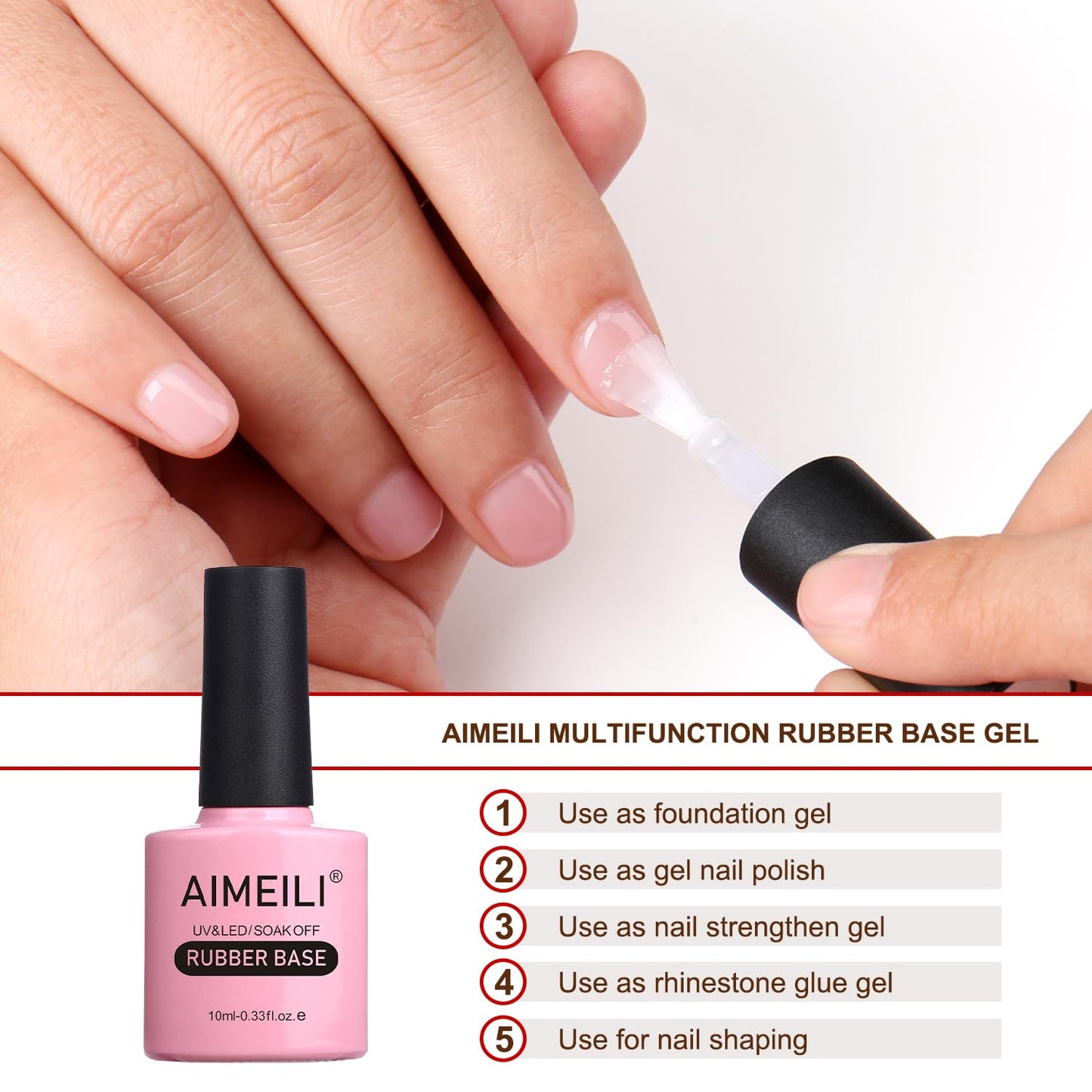 AIMEILI HEMA-FREE Rubber Base Gel Kit – 6x10ml, 4-in-1 Nail Gel for UV/LED Cures