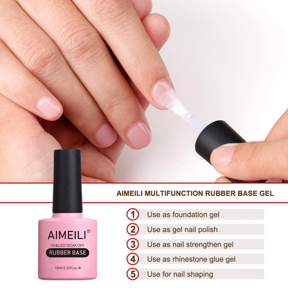 AIMEILI HEMA-FREE Rubber Base Gel Kit – 6x10ml, 4-in-1 Nail Gel for UV/LED Cures