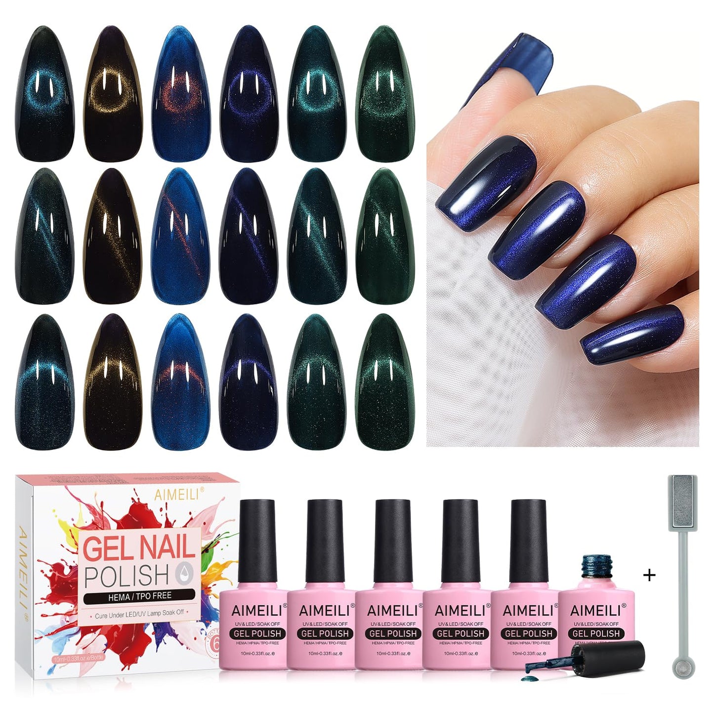 AIMEILI Cat Eye Gel Nail Polish Kit – 6x10ml, HEMA-Free, Vegan & Cruelty-Free