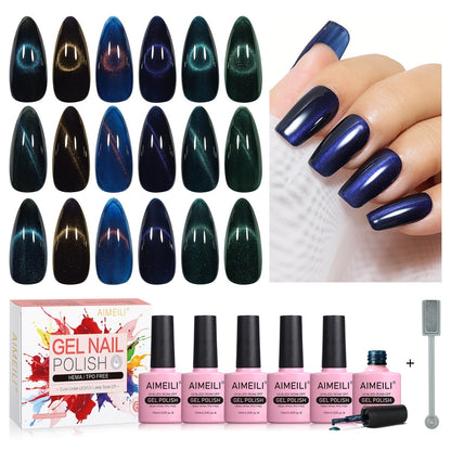 AIMEILI Cat Eye Gel Nail Polish Kit – 6x10ml, HEMA-Free, Vegan & Cruelty-Free