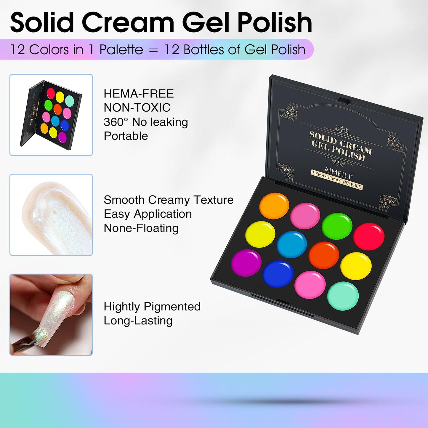 AIMEILI Hema Free Solid Gel Nail Polish – 12 Colors, UV/LED Cure