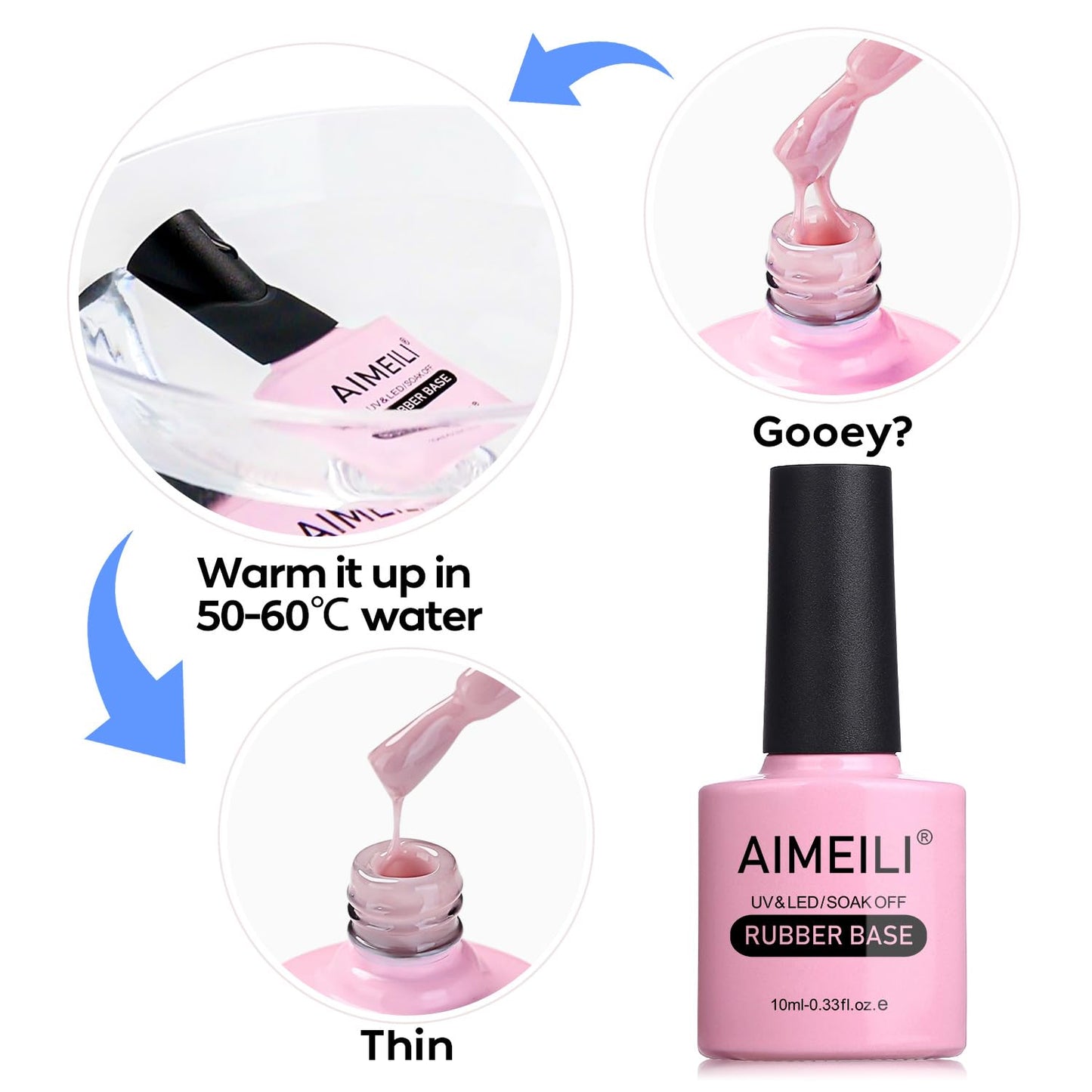 AIMEILI HEMA-FREE Rubber Base Gel Kit – 6x10ml, 4-in-1 Nail Gel for UV/LED Cures