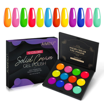 AIMEILI Hema Free Solid Gel Nail Polish – 12 Colors, UV/LED Cure