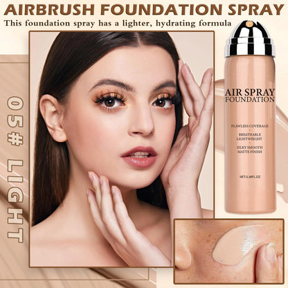 AIUEO Airbrush Foundation Spray for Mature Skin – Lightweight Full Coverage, Natural Matte Finish, Shade 05 Light
