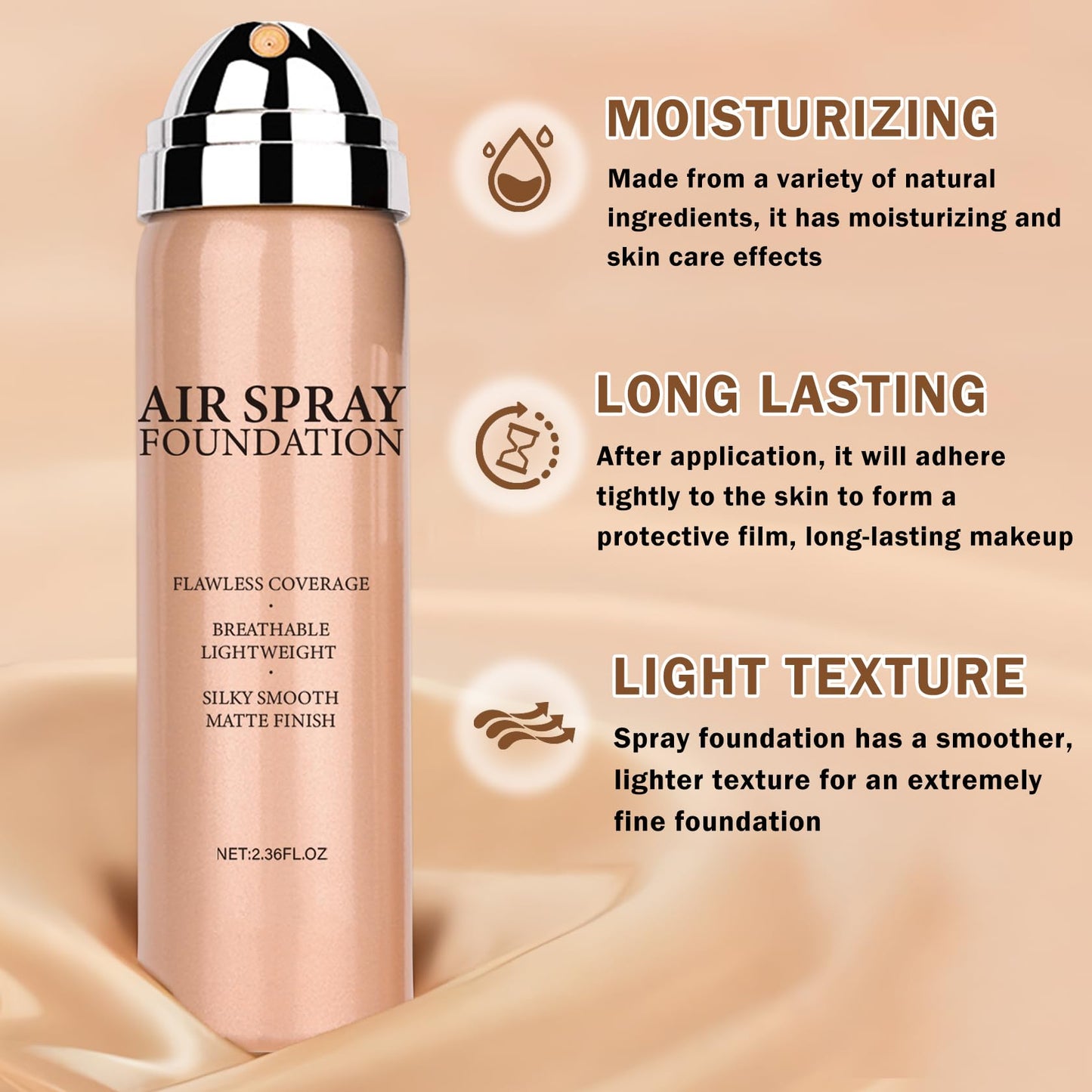 AIUEO Airbrush Foundation Spray for Mature Skin – Lightweight Full Coverage, Natural Matte Finish, Shade 05 Light