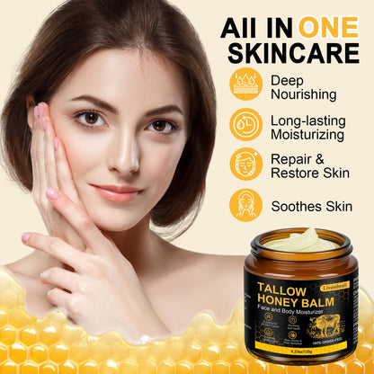 AKIICHI Organic Beef Tallow Honey Balm for Skin & Face – Unscented Whipped Moisturizer 4.2 oz