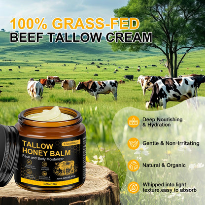 AKIICHI Organic Beef Tallow Honey Balm for Skin & Face – Unscented Whipped Moisturizer 4.2 oz