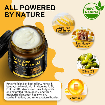 AKIICHI Organic Beef Tallow Honey Balm for Skin & Face – Unscented Whipped Moisturizer 4.2 oz