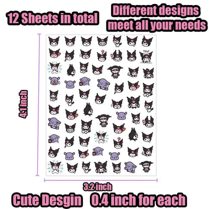 12-Pics 3D Cute Cartoon Nail Stickers by Akutoer | Kawaii Nail Charms & Anime Decals