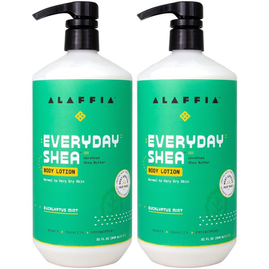Alaffia Everyday Shea Eucalyptus Mint Body Lotion 2-Pack – Nourishing Moisturizer for Dry Skin