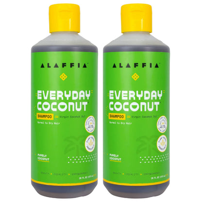 Alaffia Everyday Coconut Shampoo – Gentle & Hydrating for Wavy & Curly Hair | 2 Pack, 16 fl oz Each