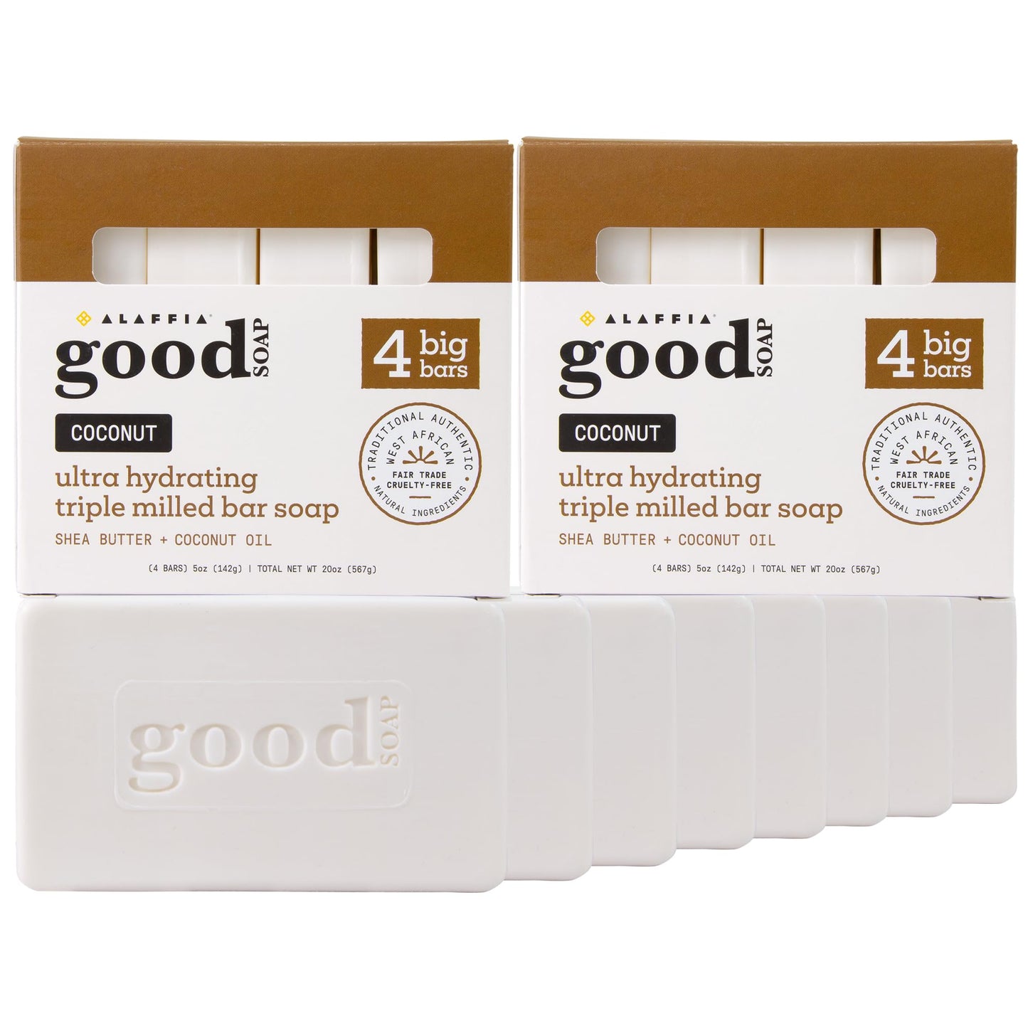 Alaffia Good Soap Coconut 2-Pack – Long-Lasting, Triple-Milled Soap with Fair Trade Shea Butter