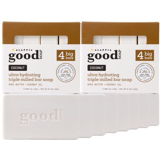 Alaffia Good Soap Coconut 2-Pack – Long-Lasting, Triple-Milled Soap with Fair Trade Shea Butter