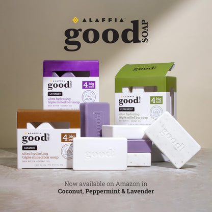 Alaffia Good Soap Coconut 2-Pack – Long-Lasting, Triple-Milled Soap with Fair Trade Shea Butter