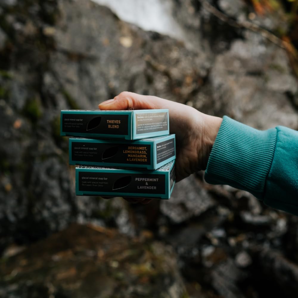 Alaska Glacial Mineral Clay Soap Bar with Goat’s Milk & Oils | 4-in-1 Face, Body, Hair & Shave | Thieves Blend | 1 Pack