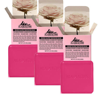 Alaskacube Rose Glow Perfumed Shower Bar – 3 x 4.93 oz Rose Scented Body Wash for Radiance