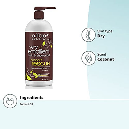 Alba Botanica Very Emollient Coconut Rescue Bath & Shower Gel 32 oz