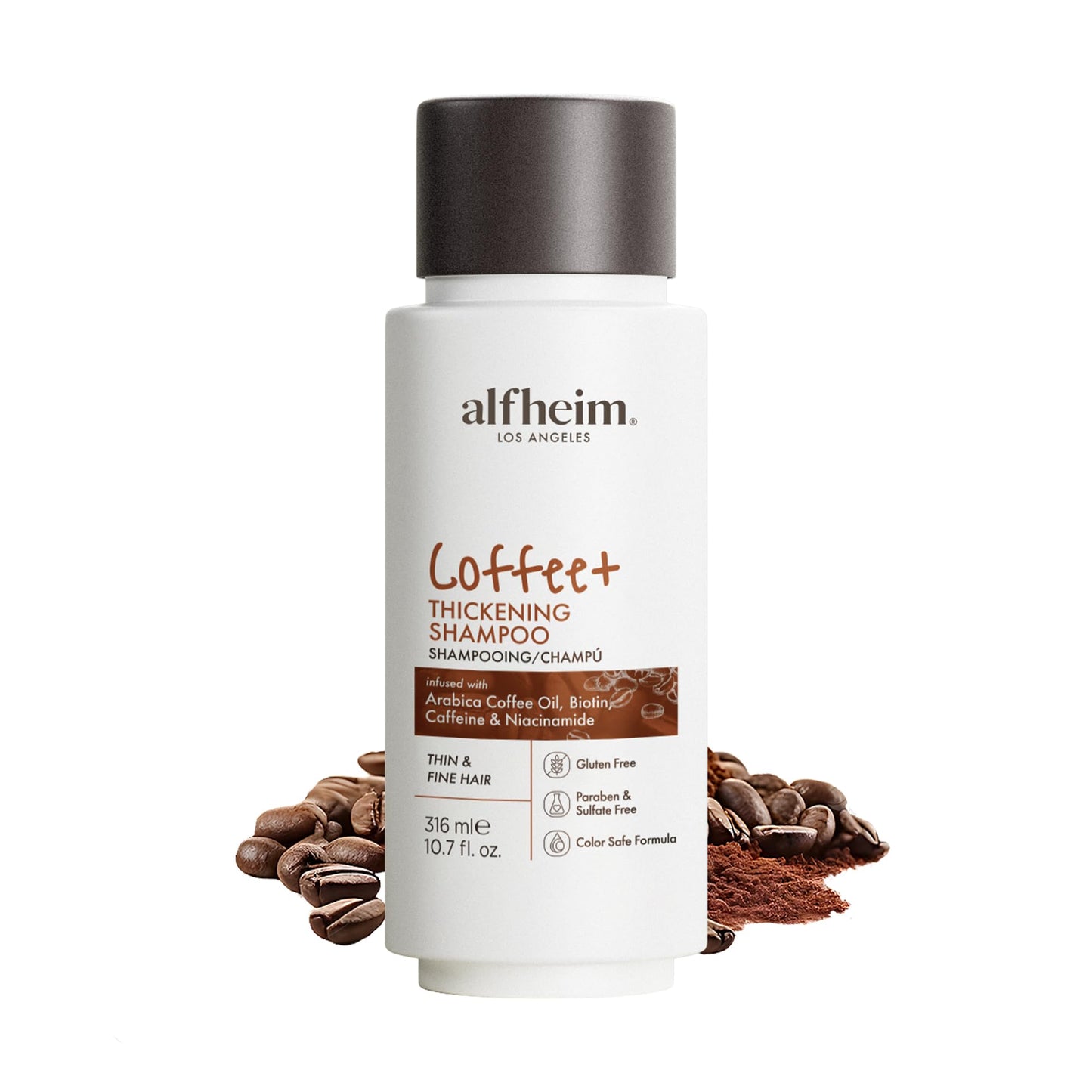ALFHEIM Coffee+ Thickening Shampoo for Fine Hair – Caffeine, Biotin & Arabica Coffee Oil | Sulfate-Free & Cruelty-Free – 10.7 oz