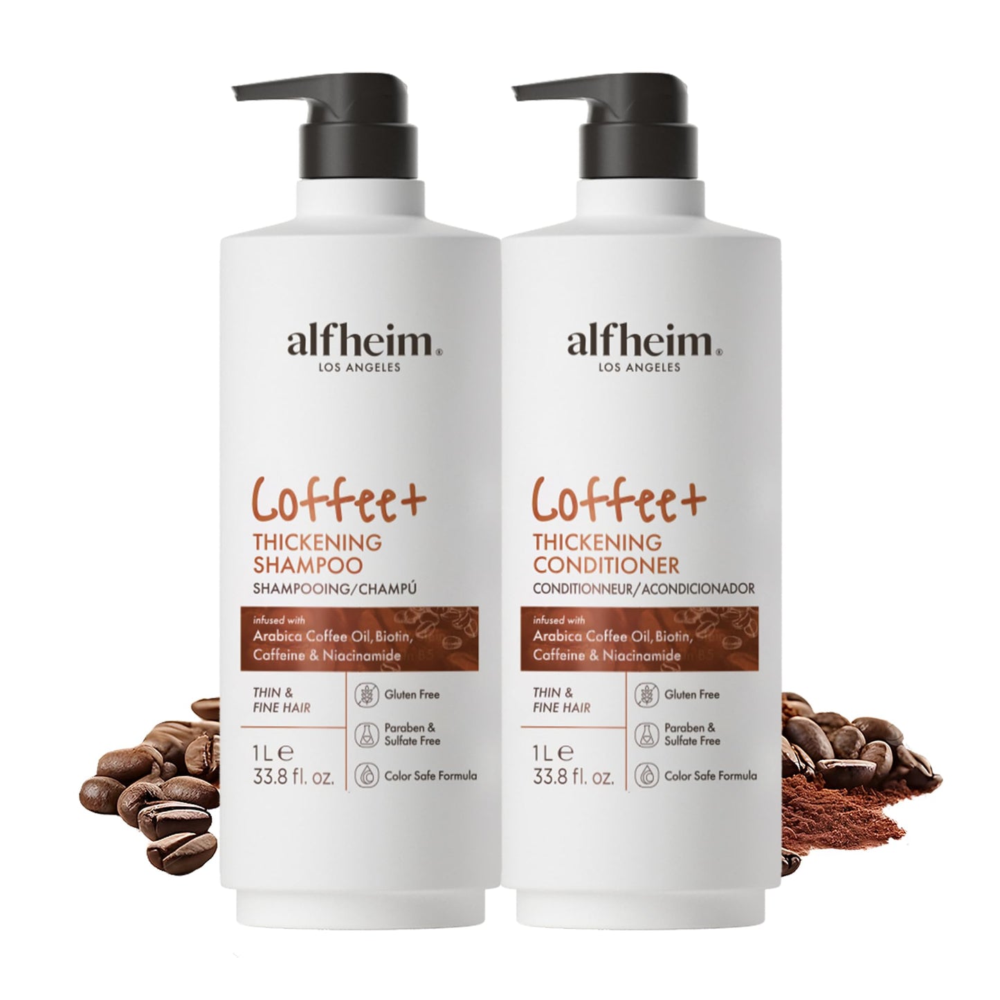ALFHEIM Coffee+ Thickening Shampoo & Conditioner Set for Fine Hair | Caffeine, Biotin & Arabica Oil | Sulfate-Free