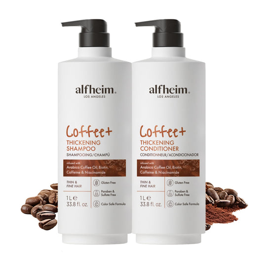 ALFHEIM Coffee+ Thickening Shampoo & Conditioner Set for Fine Hair | Caffeine, Biotin & Arabica Oil | Sulfate-Free