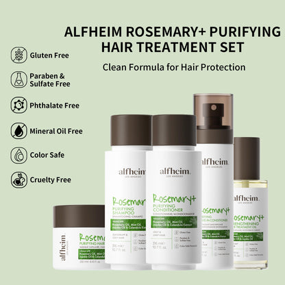 Alfheim Rosemary+ Purifying Hair Care Gift Set | Shampoo, Conditioner, Hair Mask, Leave-In & Hair Oil