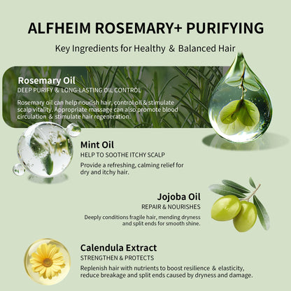 Alfheim Rosemary+ Purifying Hair Care Gift Set | Shampoo, Conditioner, Hair Mask, Leave-In & Hair Oil