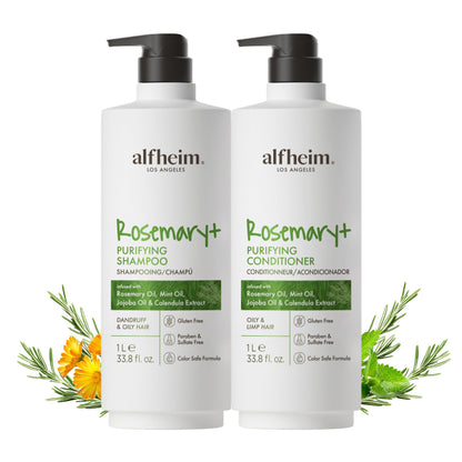 ALFHEIM Rosemary+ Purifying Shampoo & Conditioner Set – Balanced Care for Oily & Fine Hair (Sulfate Free) 33.8 oz x 2