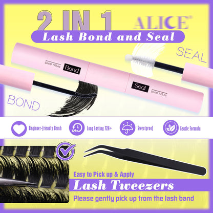 ALICE Wispy Lash Clusters Kit 100D – D-Curl Manga Lashes, Glue, Tweezers, 228pcs