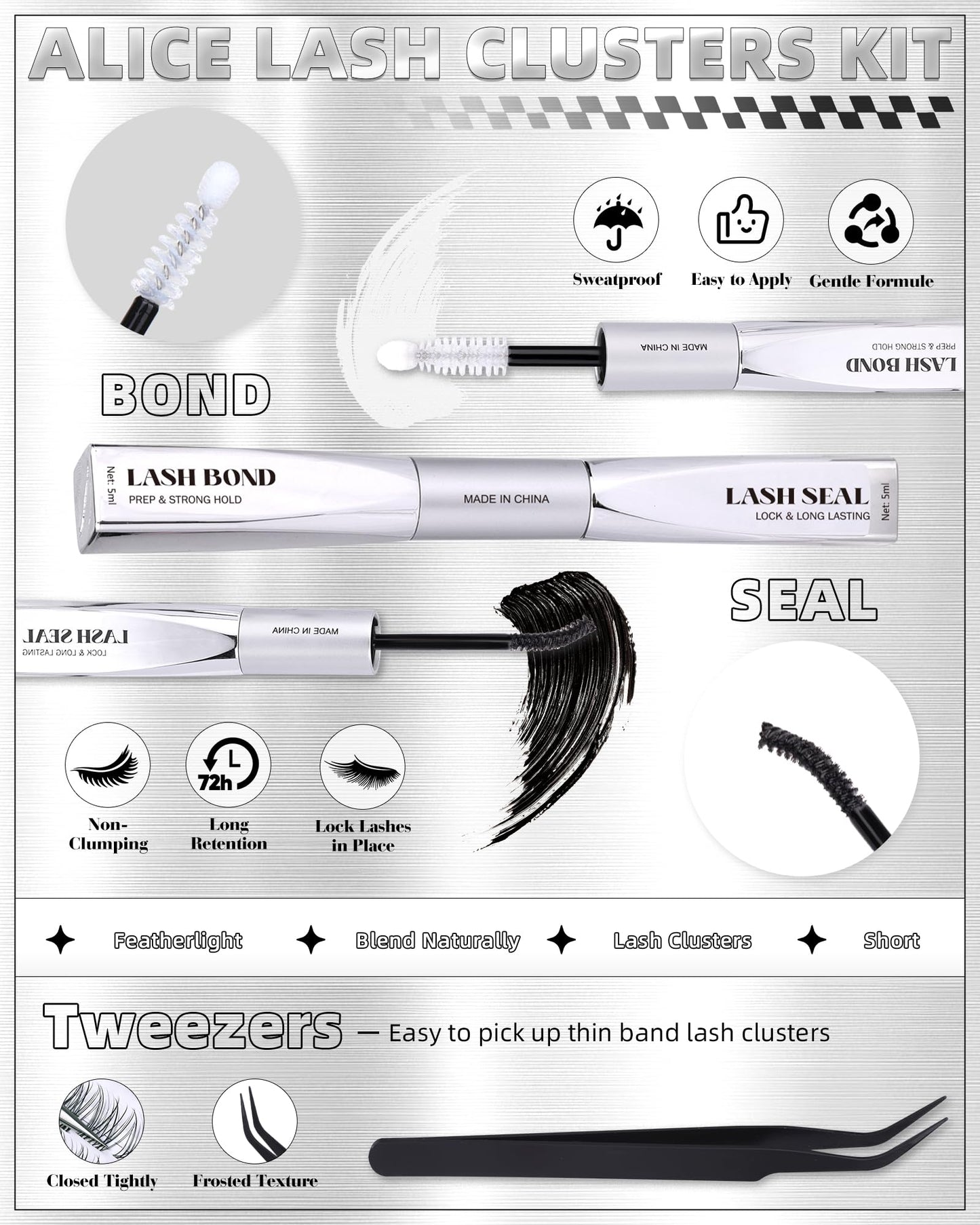 ALICE Short Lash Clusters Kit 8–12mm | Clear Band, DIY Wispy Lashes at Home