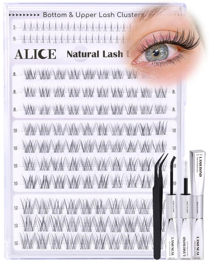ALICE Short Lash Clusters Kit 8–12mm | Clear Band, DIY Wispy Lashes at Home