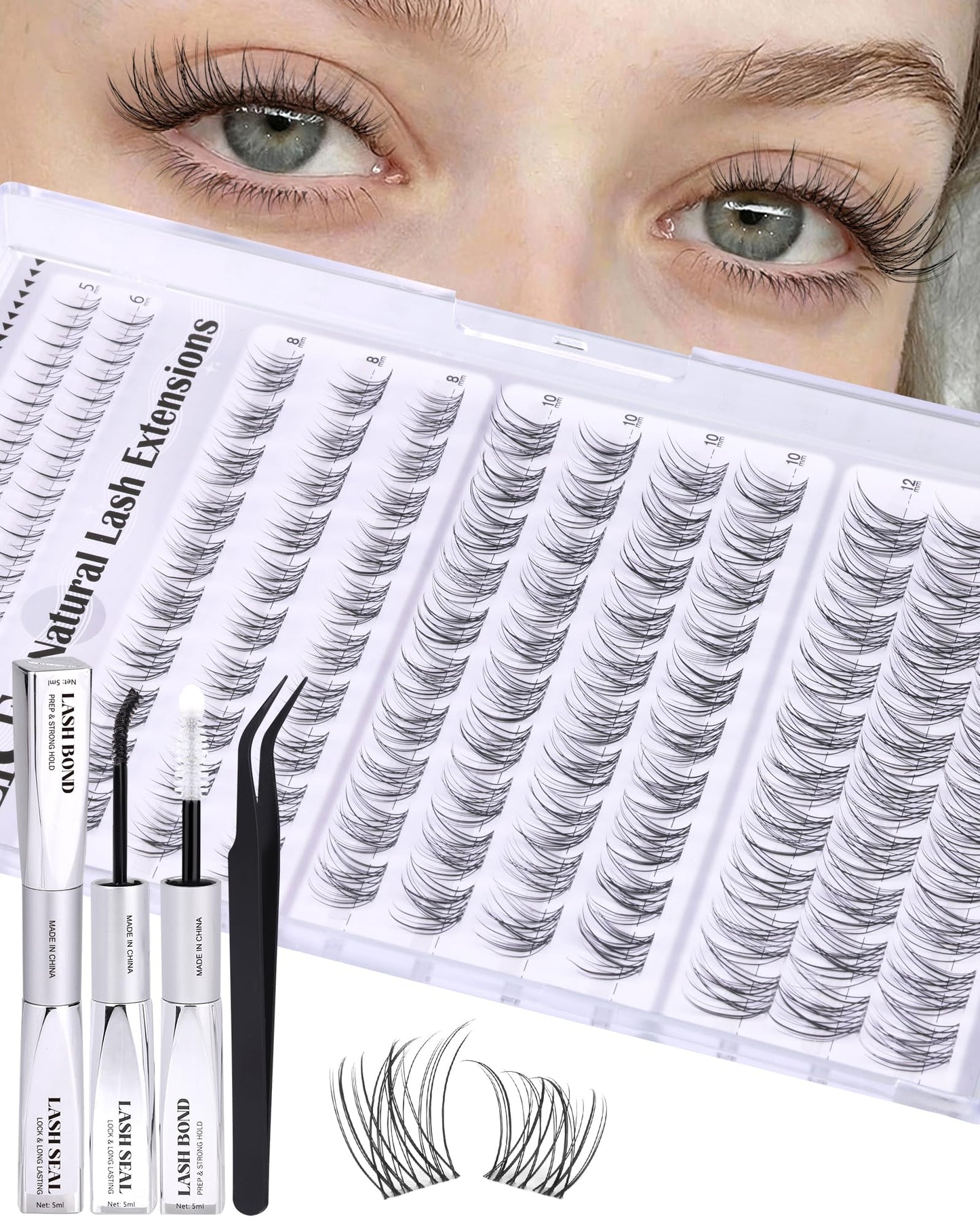 ALICE Short Lash Clusters Kit 8–12mm | Clear Band, DIY Wispy Lashes at Home