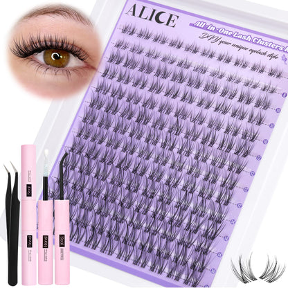 ALICE Cluster Eyelash Extension Kit – Natural Wispy Lashes, DIY at Home (168pcs)