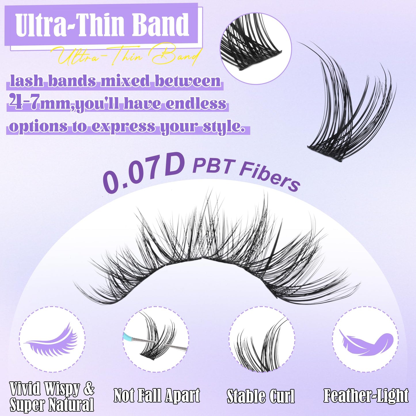 ALICE Cluster Eyelash Extension Kit - 196 Lash Clusters, 10-18mm Mix, Natural Wispy Look + Glue & Tweezers