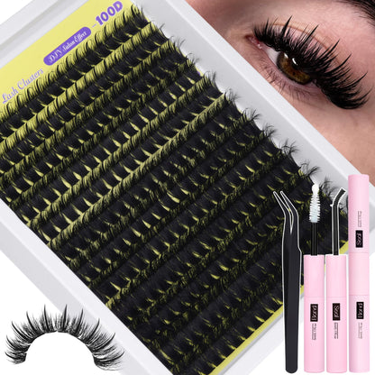 ALICE Wispy Lash Clusters Kit 100D – D-Curl Manga Lashes, Glue, Tweezers, 228pcs