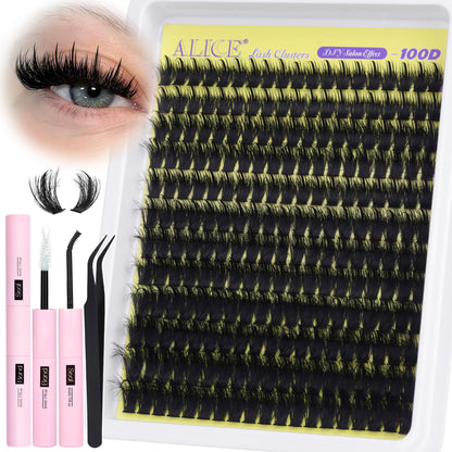 ALICE Wispy Lash Clusters Kit 100D – D-Curl Manga Lashes, Glue, Tweezers, 228pcs