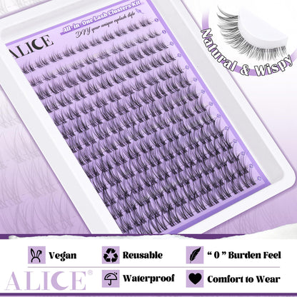 ALICE Cluster Eyelash Extension Kit – Natural Wispy Lashes, DIY at Home (168pcs)