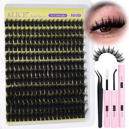 ALICE Wispy Lash Clusters Kit 100D – D-Curl Manga Lashes, Glue, Tweezers, 228pcs