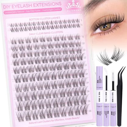 ALICROWN HAIR Natural Lash Clusters Kit – Wispy Eyelash Extensions (132 Pcs)
