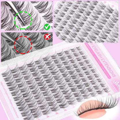ALICROWN HAIR Natural Lash Clusters Kit – Wispy Lashes with Invisible Band, DIY Bond & Seal, 8mm–18mm